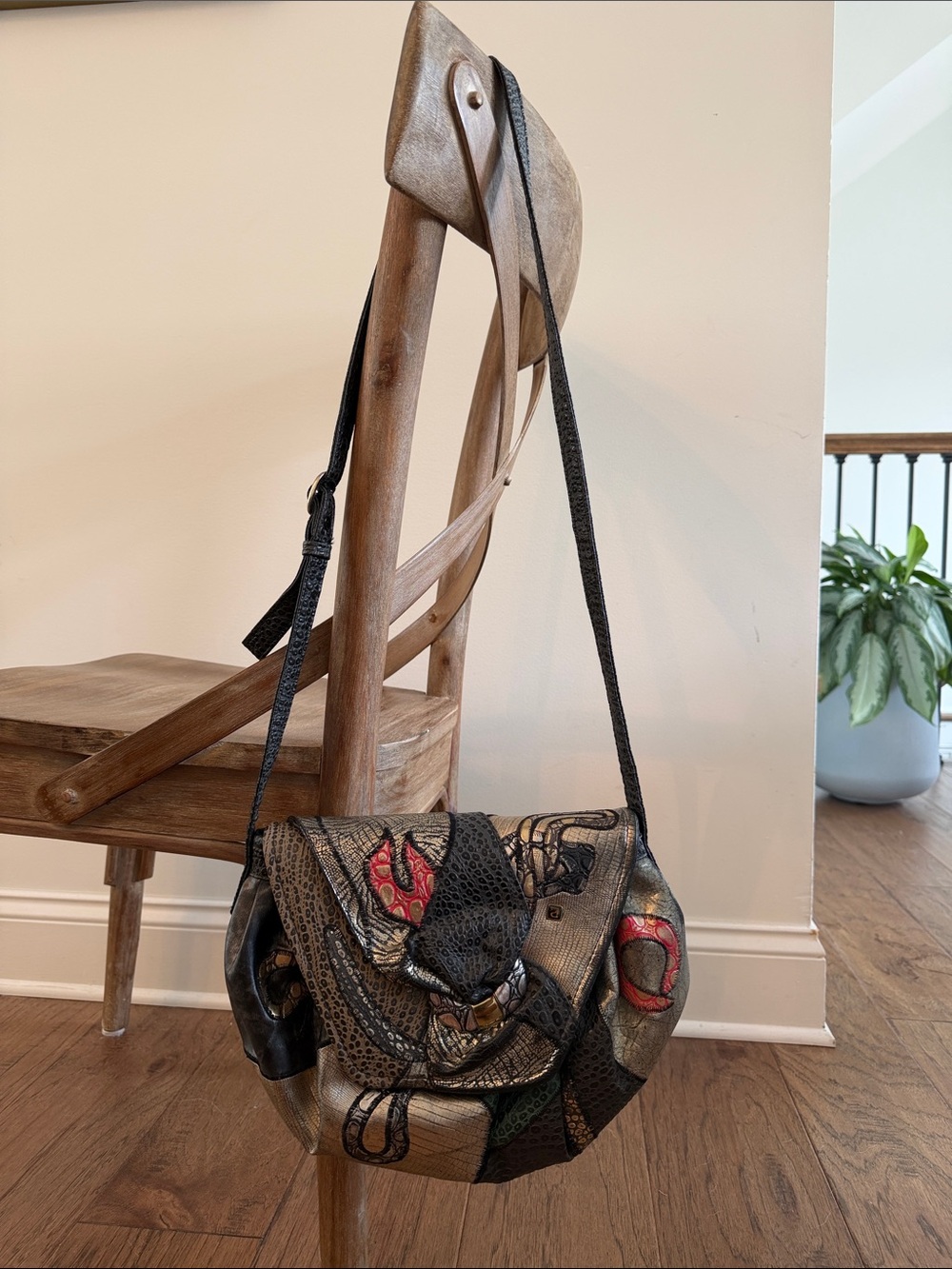 Vintage Y2K NAS Leather Patchwork Crossbody Shoulder Bag in Black and Metallic